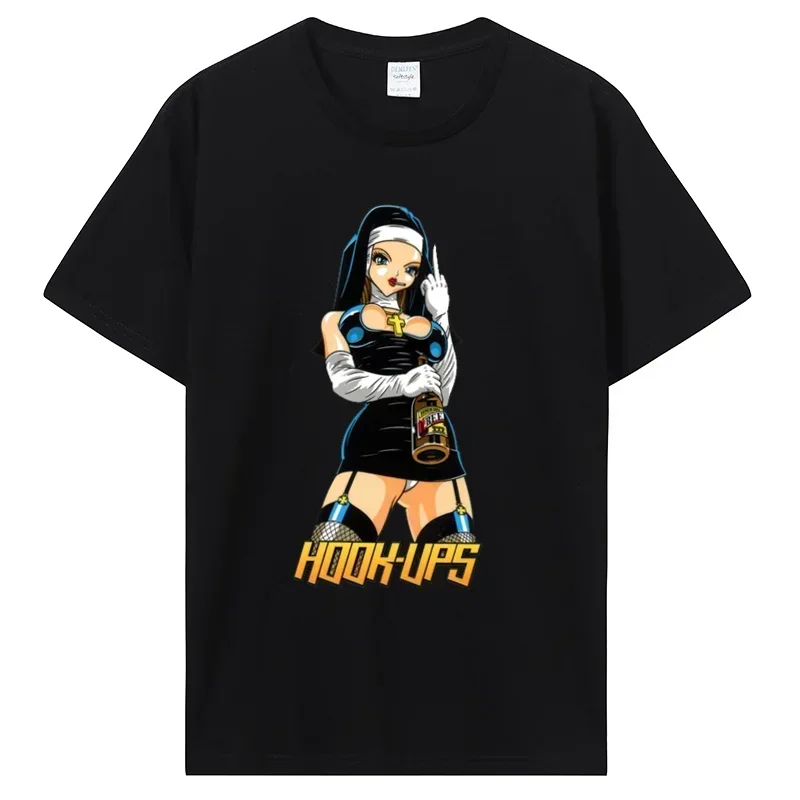 New Hook Ups Sexy A Nun Graphic T-Shirt For Men O-Neck Cotton T Shirt Clothing Oversized Tshirt Hip Hop Tees