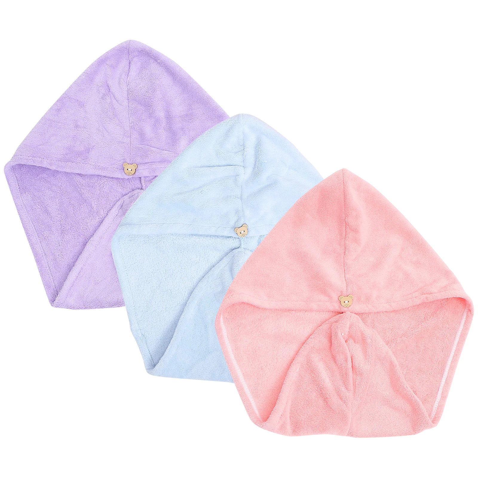 

3pcs Coral Hair Drying Cap Fast Absorbent Fiber Bath Shower Cap For Women Home Gym Travel Pink