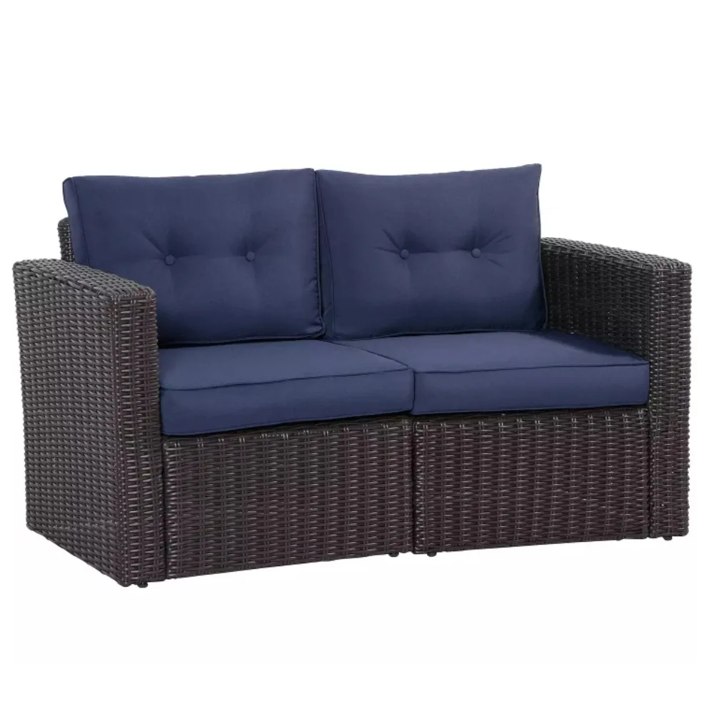 

XMSJ Rattan Wicker Patio Corner Sofa Loveseat W/cushions,Embrace of Nature: Eco-Friendly Bamboo Wicker Garden Sofa, Blue