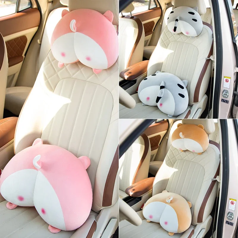 Plüsch Corgi Hund Hintern Auto Nackenkissen Niedliches Auto Kissen Schwein Hintern Lordosenstütze Set Kreative Cartoon Auto Nackenkissen Zubehör