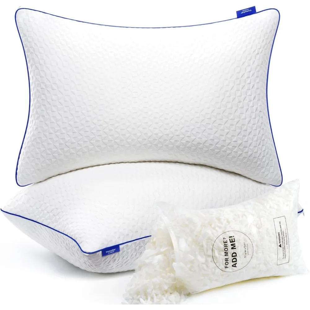 

Pillows Set of 2, Memory Foam Pillows Shredded 2 Pack, Firm Pillows Adjustable for Side Back Stomach Sleepers