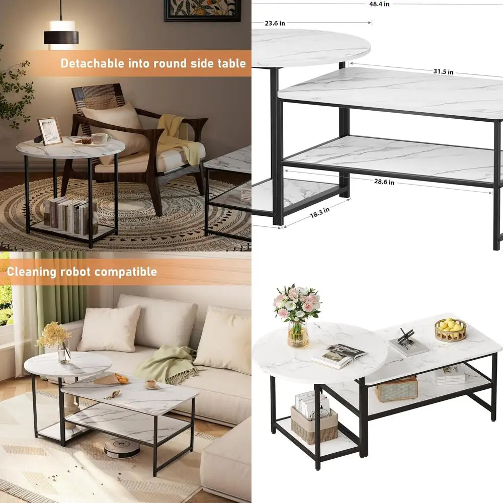 

48 журнальных столиков из искусственного мрамора с регулируемой полкой, комбинированные белые столы для гостиной