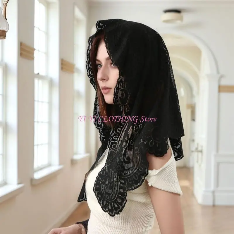 

N5KF Classical Triangular Bridal Kerchief Easy Care Textile Head Wrap Triangular Scarf For Ceremonies And Daily Styling