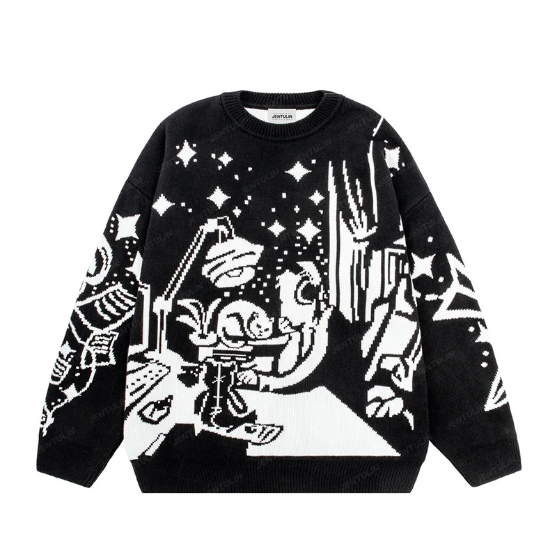 

Christmas Oversized Sweater Cartoon Girl Harajuku Anime Graffiti Pullovers Knitted Long sleeves Sweater Loose Unisex Streetwear