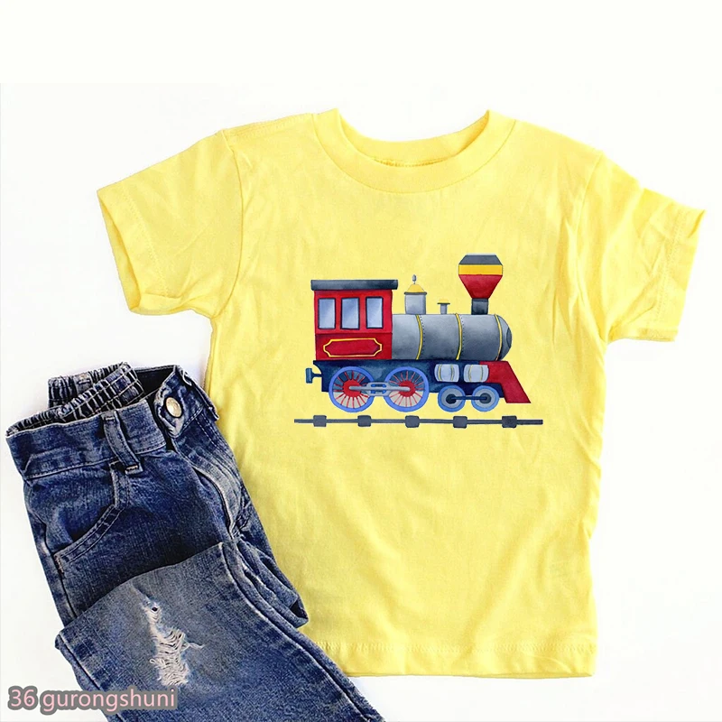 t-shirt for boys funny construction truck excavator fire truck cartoon print boys clothes fashion toddler shirt top dropshipping