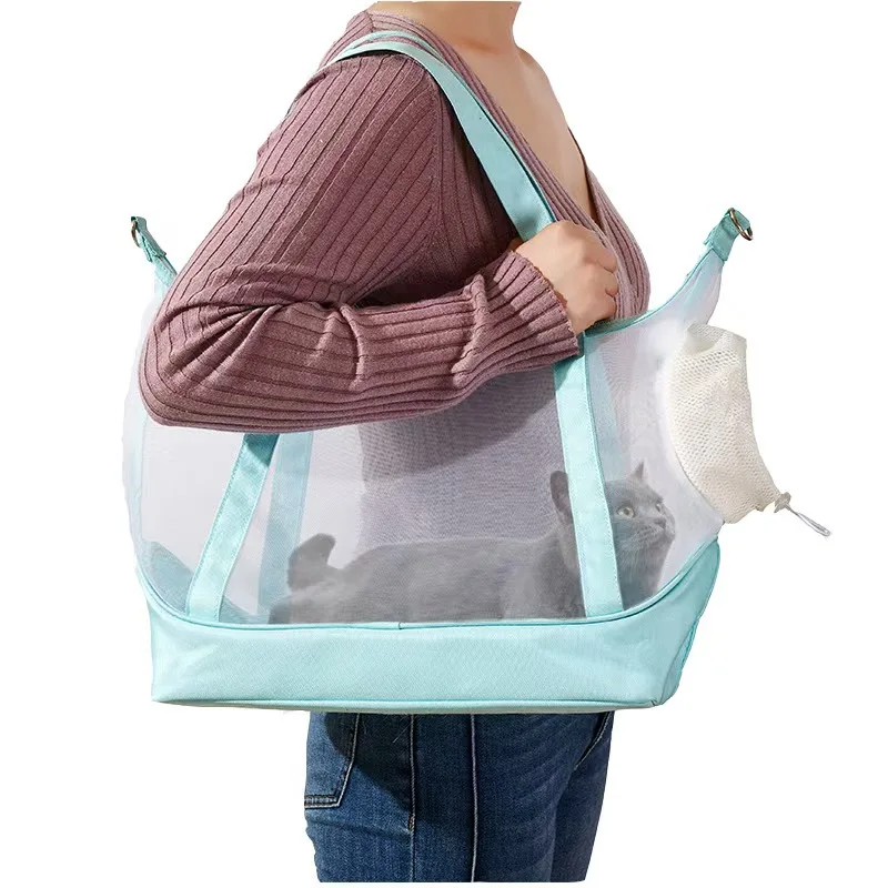 Faltbare, atmungsaktive Haustier-Tragetasche aus Netzstoff, kratzfeste Nylon-Katzen-Reisetasche mit Reißverschluss, Einzelschultertasche für kleine Haustiere im Freien