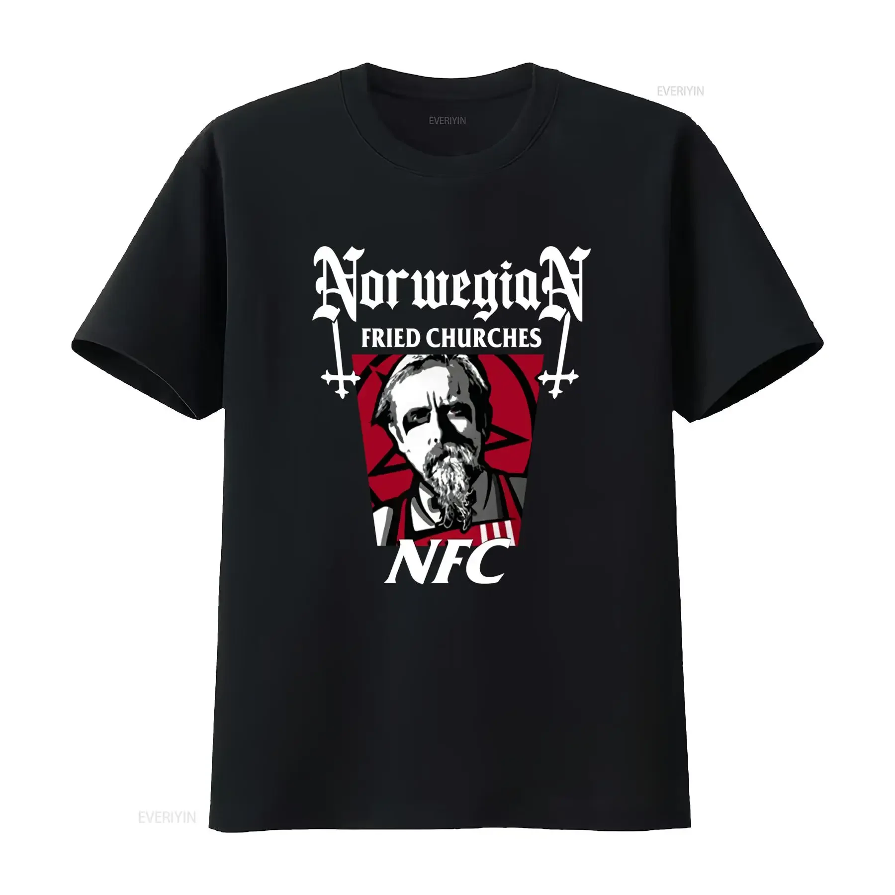 Camiseta Nfc Norwegian Fried Churches con estampado de estilo gótico, ropa urbana con gráficos vintage lavados, ropa de diseñador con estilo