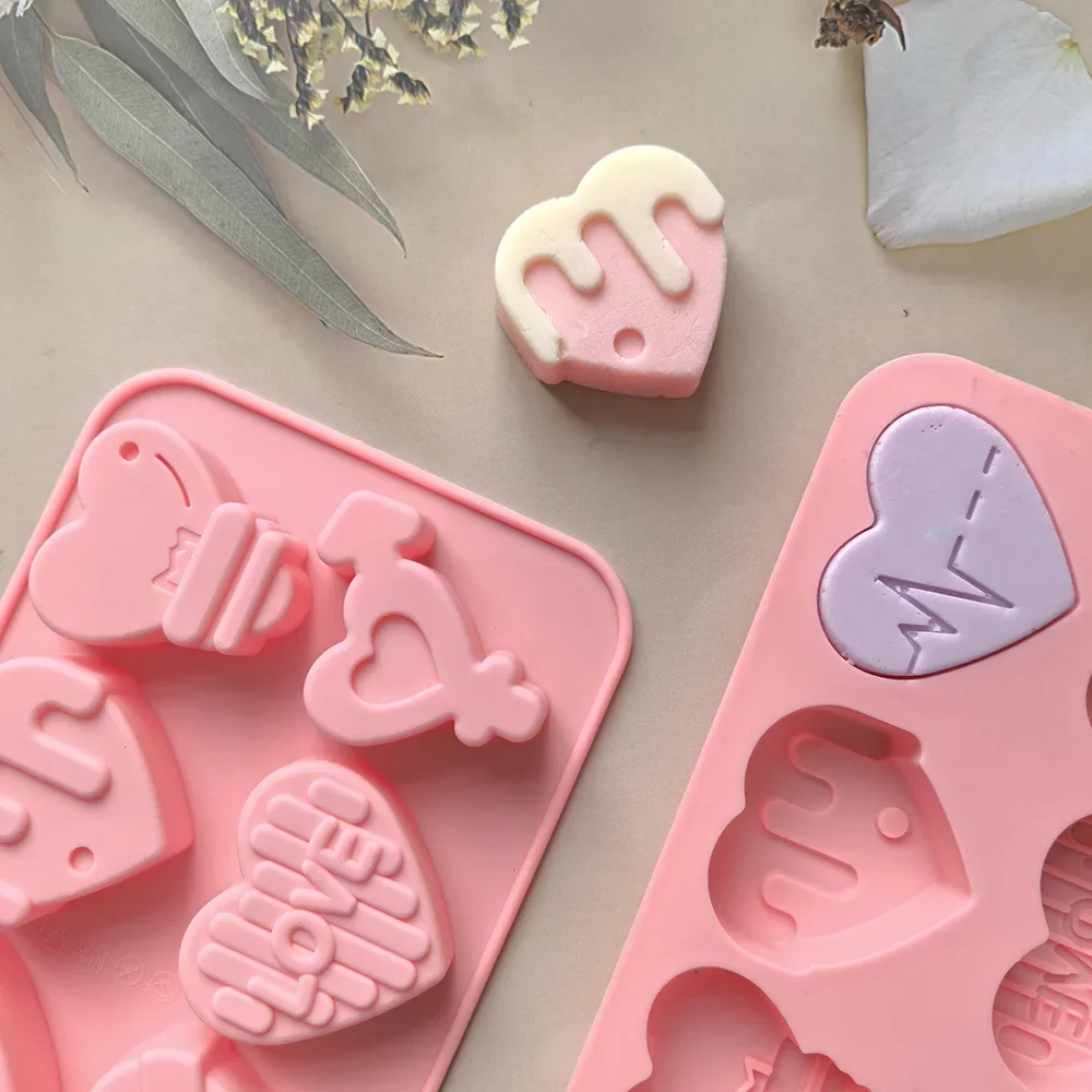 6 Holes Mix Love Chocolate Molds Heartbeat Relief Biscuit Silicone Moulds Light Bulb Scented Candles Soap Valentine’s Day Gifts