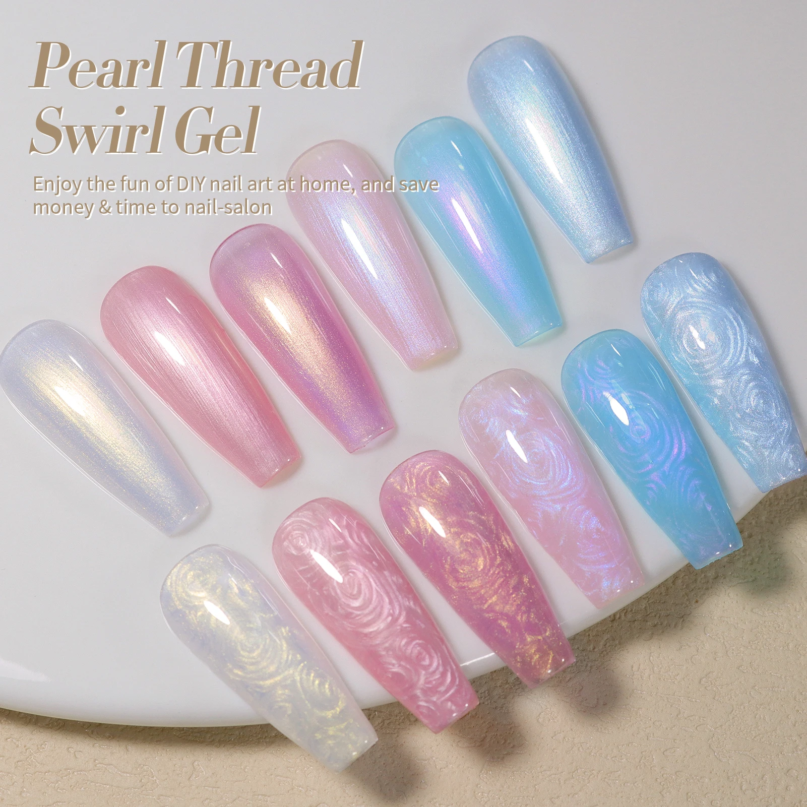 BORN PRETTY Pearl Gel Nail Polish Set Glitter Silk 6 Colors Pastel Pink Colors Shining Shell Swirl Thread Effect Soak Off UV LED