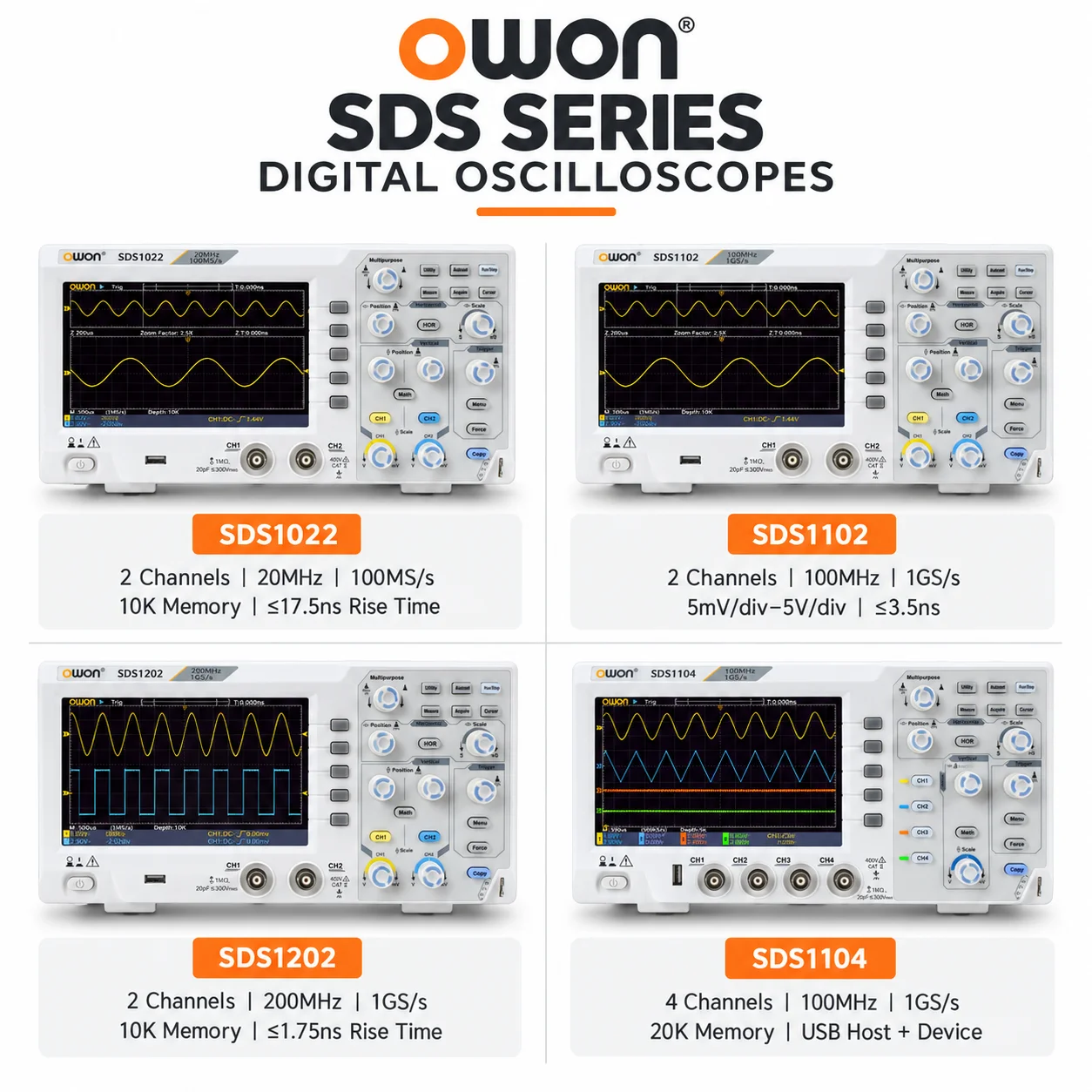 Digital Storage Oscilloscope 100Mhz - OWON SDS1022 SDS1102 SDS1202 SDS1104 Oscilloscope