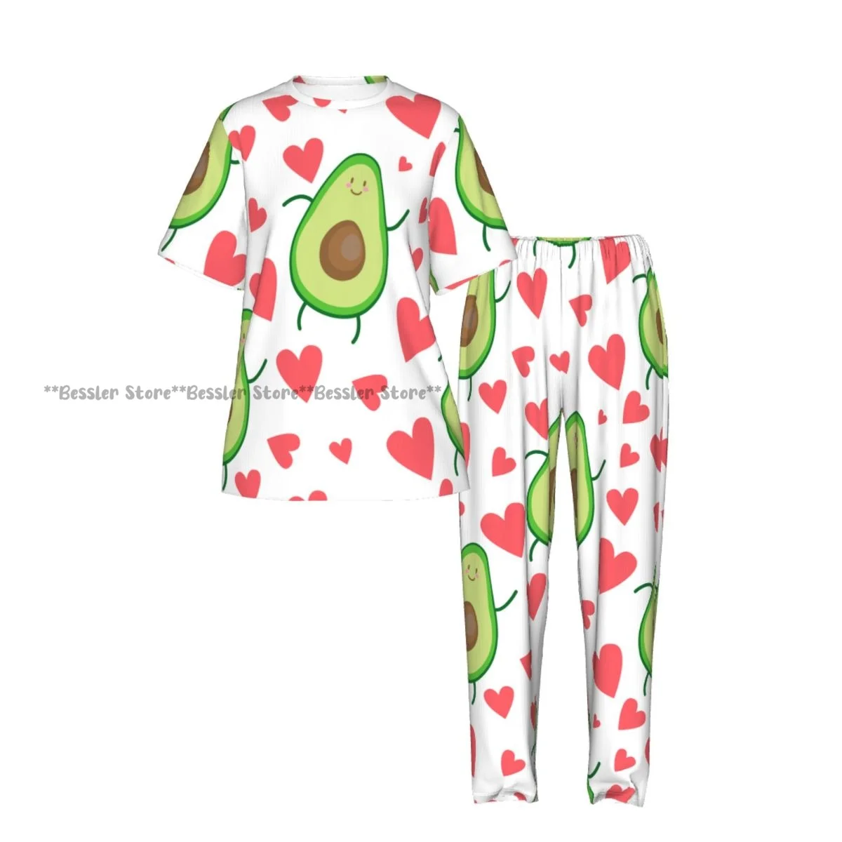 Women's Pajamas Set Avocado Heart Pattern Short Sleeve Sleepwear 2 Piece Homewear Loungewear