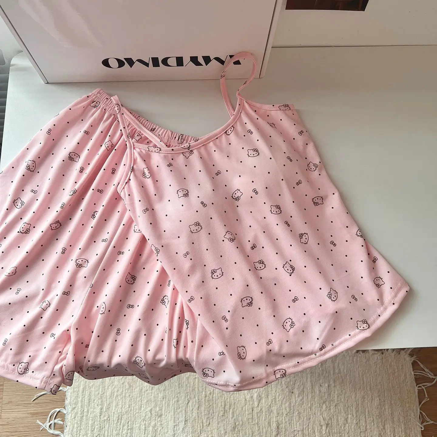 الصيف مرحبا كيتي منامة سانريو أنيمي لطيف فتاة الحمالات السراويل KT الطباعة مجموعة الترفيه الملابس المنزلية طالب نوم #4