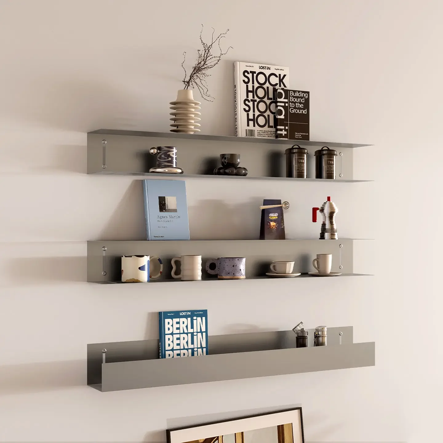 Simple wall hanging baffle stainless steel rack industrial wind cup holder display stand display decoration