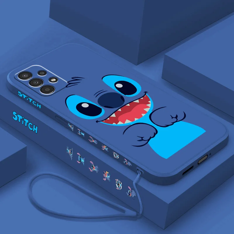 

Cute Stitch and Angel Phone Case For Samsung A 02 03 13 14 22 23 24 32 33 34 52 53 54 72 73 Lite Liquid Left Rope Silicone Funda