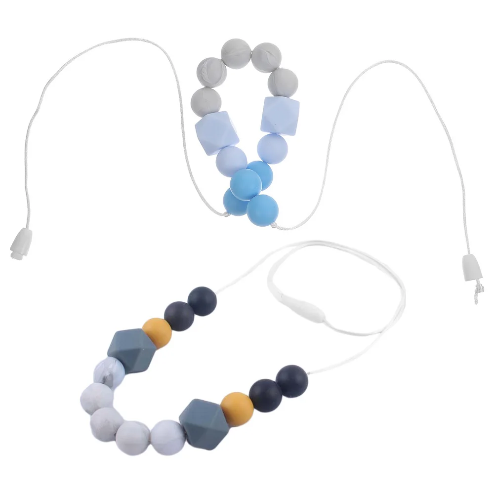 ชุดสร้อยคอสำหรับเด็กทารก 2 ชิ้น สร้อยคอให้นมสองสีทันสมัยสำหรับคุณแม่ บรรเทาอาการคันเหงือกสำหรับทารกแรกเกิด จับง่าย ยืดหยุ่น