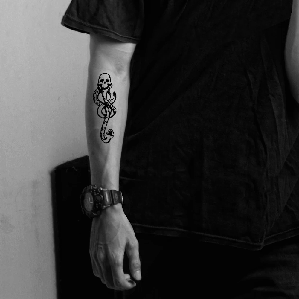 10 قطع من الوشم المؤقت لآكل الموت للهالوين بعلامة داكنة للنساء، ملصقات وشم على شكل هيكل عظمي لآكل الموت، تاتي مزيفة مقاومة للماء