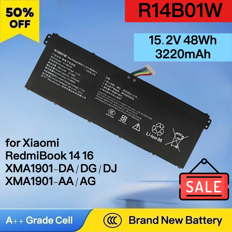 

New 15.2V 48Wh 3220mAh Laptop Battery R14B01W for Xiaomi RedmiBook 14 16 XMA1901-DA/DG/DJ XMA1901-AA/AG