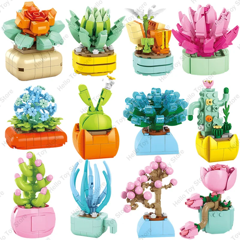 Décennie s de construction en pot de fleurs succulentes pour la décoration de la maison, modèle de bouquet éternel, briques de petite plante, jouets