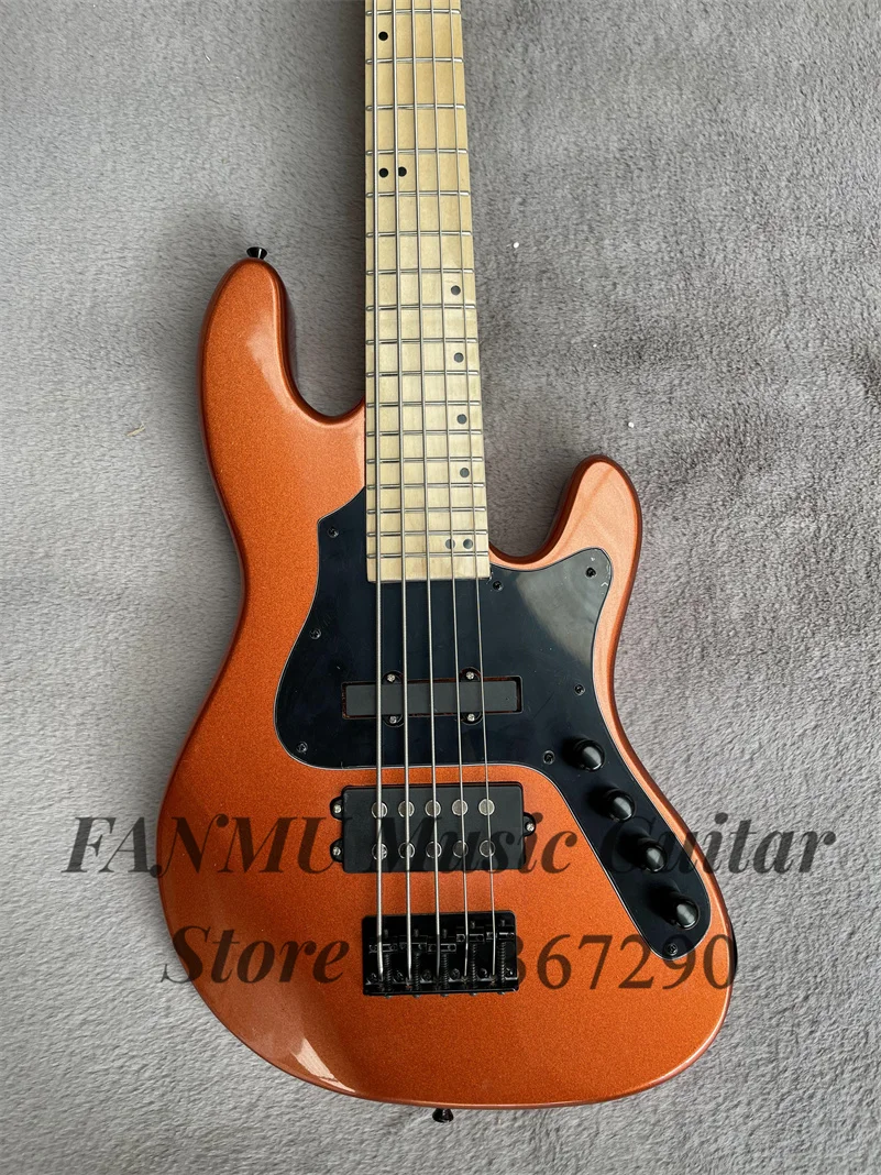 Metal Orange Bass 5-string electric bass Basswood body Maple fingerboard Black guard Active Battery Black Bridge factory custom