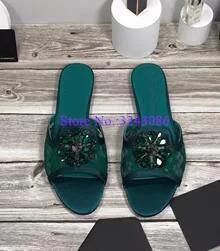 Sexy Lace Crystal Decor Lady Flat Slippers Fashion Design Woman Flat Sandals Comfortalble Casual Shoes Dropship