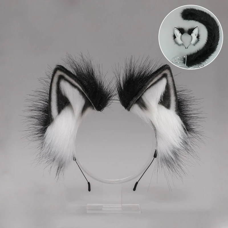 Повязка на голову с японскими ушками животных ручной работы, головной убор в стиле Лолиты, кошачьи уши, плюшевая шпилька, аксессуары для волос, имитация ушей животных ручной работы