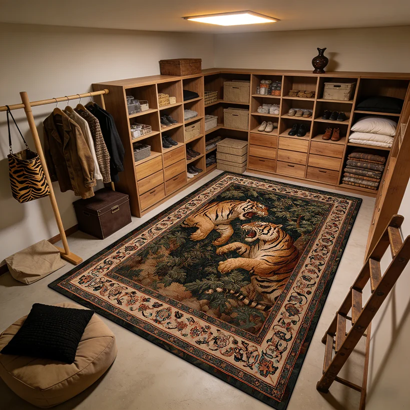 Classical Jungle Twin Tigers Non-slip Living Room Rug Bedroom Decoration Luxury Washable Rug Large Area Foldable Fluffy Foot Mat