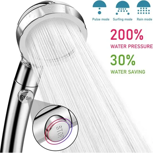 Kustar Real Water Saving 3 Function Bathroom Shower head Start-Stop Button