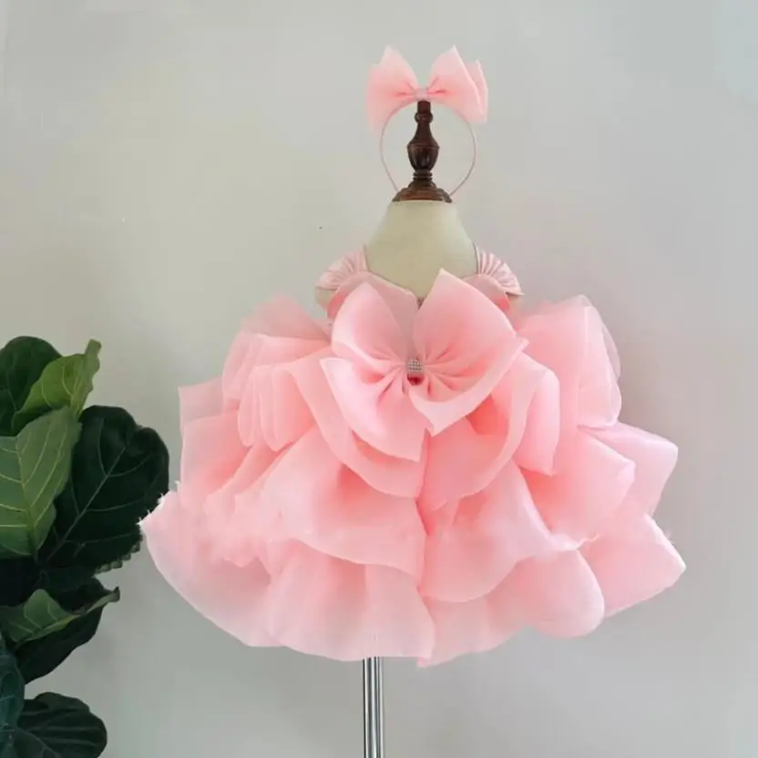 2024 New Children's Princess Ball Gown Sleeveless Pearls Flower Design Wedding Birthday Baptism Eid Party Girls Dresses A3673