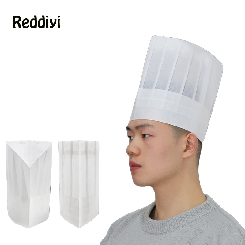 10 Pcs Restaurant Disposable Non-Woven Chef's Hat Catering Hotel Cooking Cap Kitchen Breathable Hats Bakery Waiter Work Caps