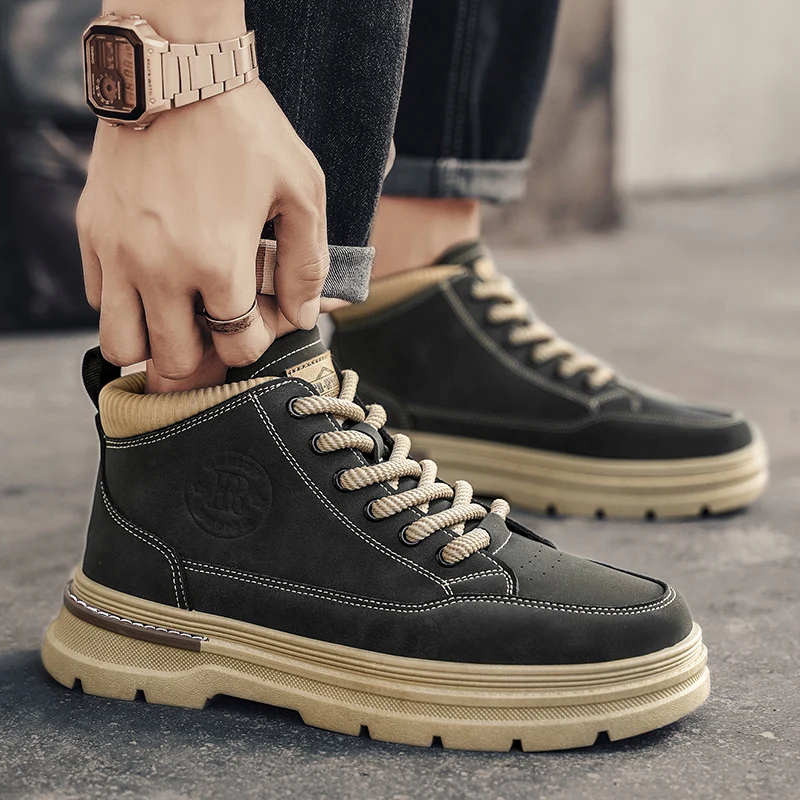 

2025 Spring Autumn Men's Boots High Top British Style Casual Men's Shoes Outdoor Non-slip Wear-resistant Short Boot Botas Hombre