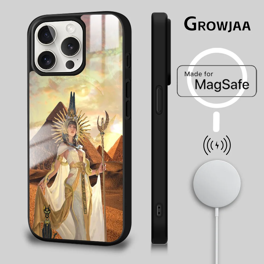 Pharaoh Egypt Cleopatra Phone Case For iPhone 16 15 14 13 12 11 Pro Max Plus Mini Magsafe Mirror Wireless Magnetic Cover