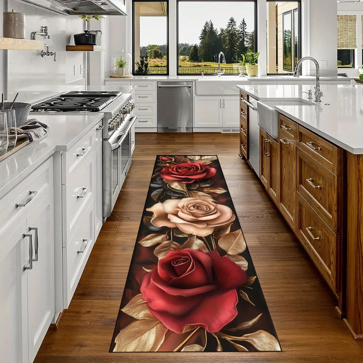 VIKAMA Premium Rose Teppich Valentinstag Fußmatte Willkommensmatte Küchenteppich Läufer Teppich Teppich für Wohnzimmer Teppich für Schlafzimmer Zuhause