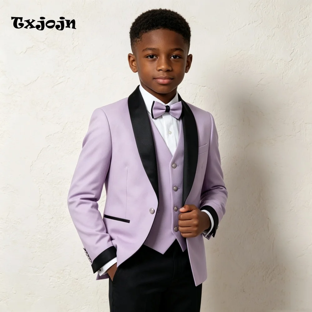 Classic Violet Boys Suit Jacket Pants Vest 3 Piece Set Formal Blazer for Kids Wedding Tuxedo Suits 2-16 Years Custom Clothes