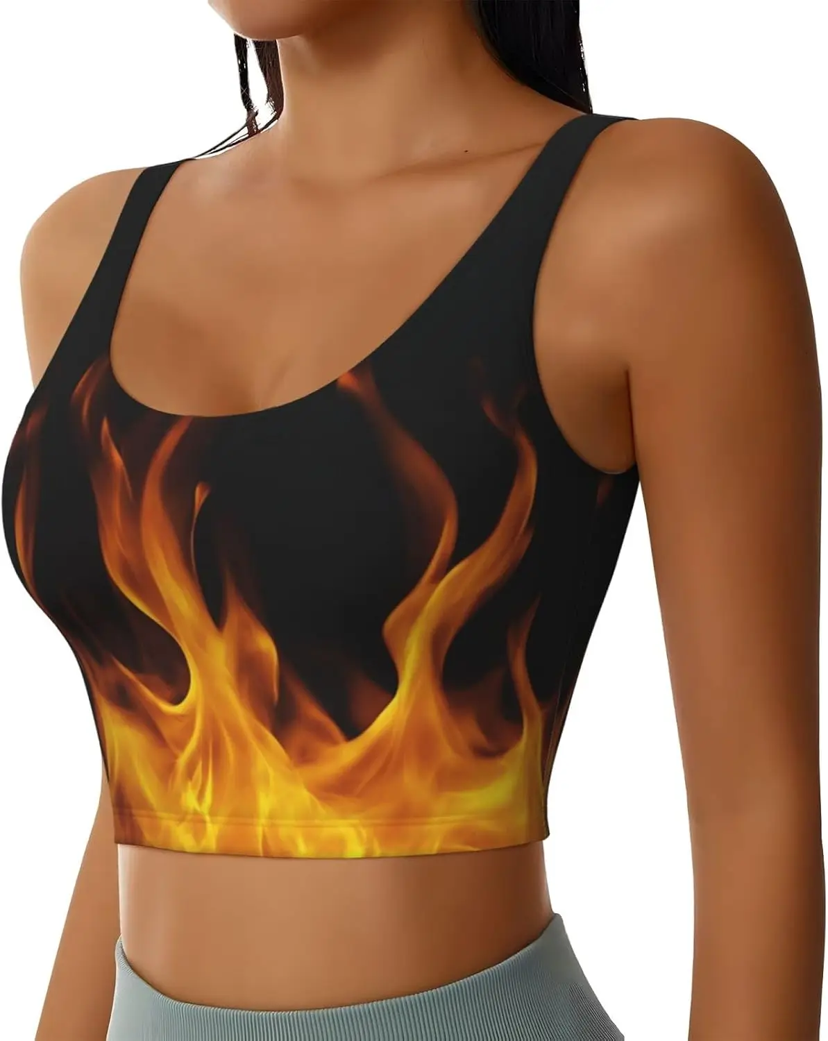 Fire Womens U Back Sports Bra Scoop Neck Yoga Bra Workout Crop Top Cool Style Crop Tops for Running Beach