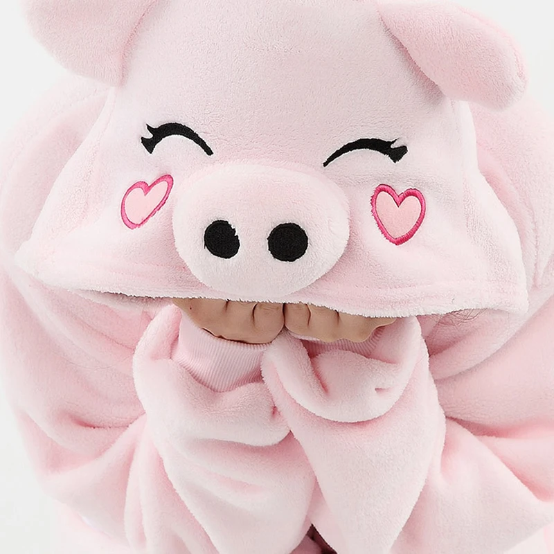 Animal Onesie Women Flannel Pajamas Set Adult Unisex Men Halloween Pig Cosplay Costume Couple Sleepwear Kids Christmas Jumpsuits