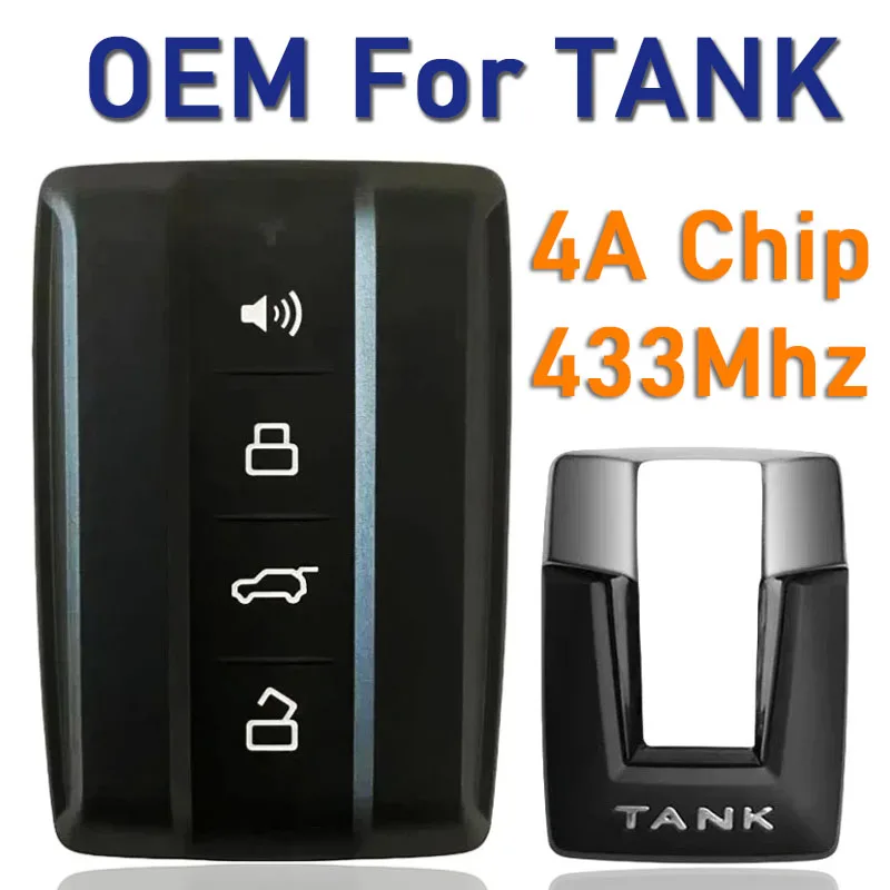 Car Key OEM Original For Great Wall GWM TANK 300 4 Buttons 433Mhz Keyless Go Auto Smart Remote Key with 4A Chip