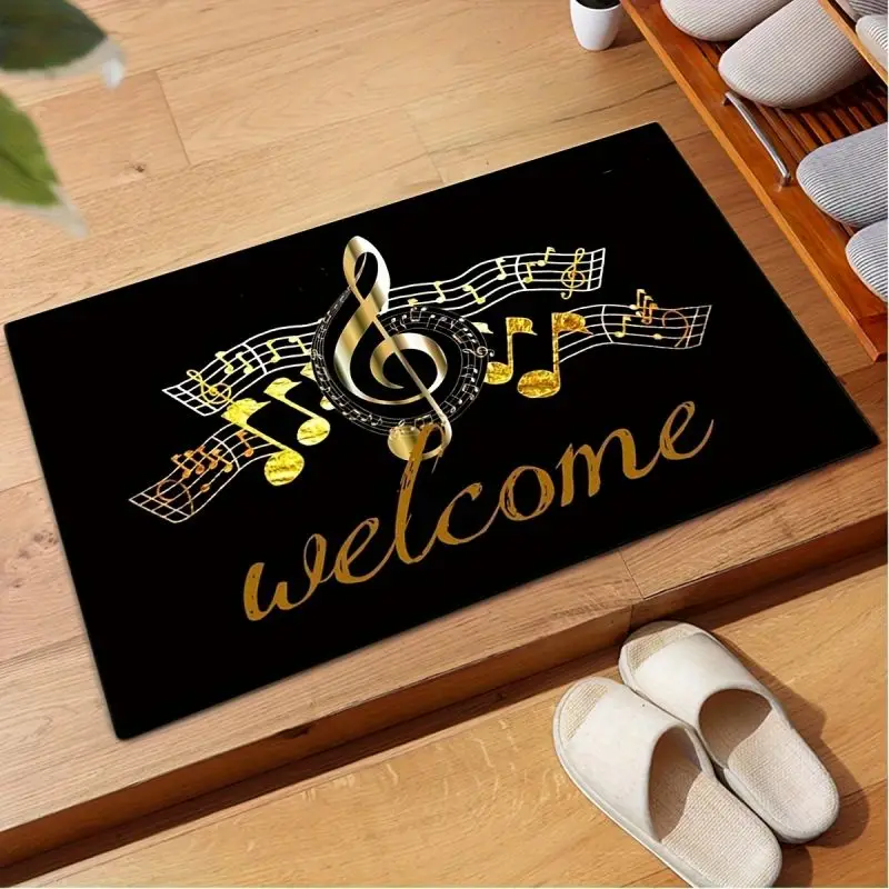 Music Note Welcome Door Mat for Home Outdoor Room Decor Non-slip Kitchen Rugs Cleanable Entrance Floor Carpet Entryways Doormat