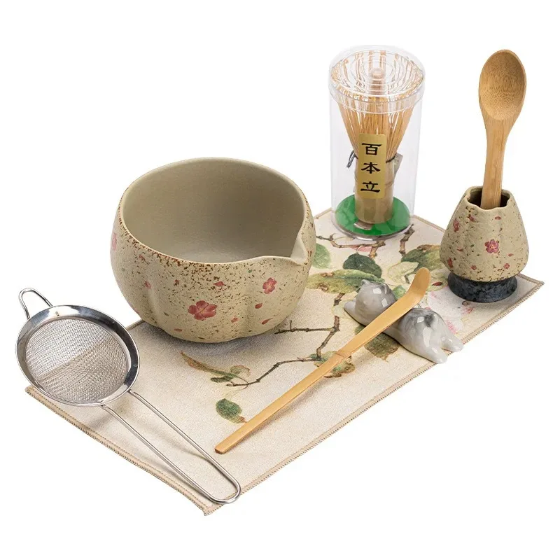 8PCS Japanese Flint red Matcha Making Set Bamboo Matcha Brush Exquisite Matcha Bowl Box with Whisk Sumptuous Tea Tools Gifts view 4