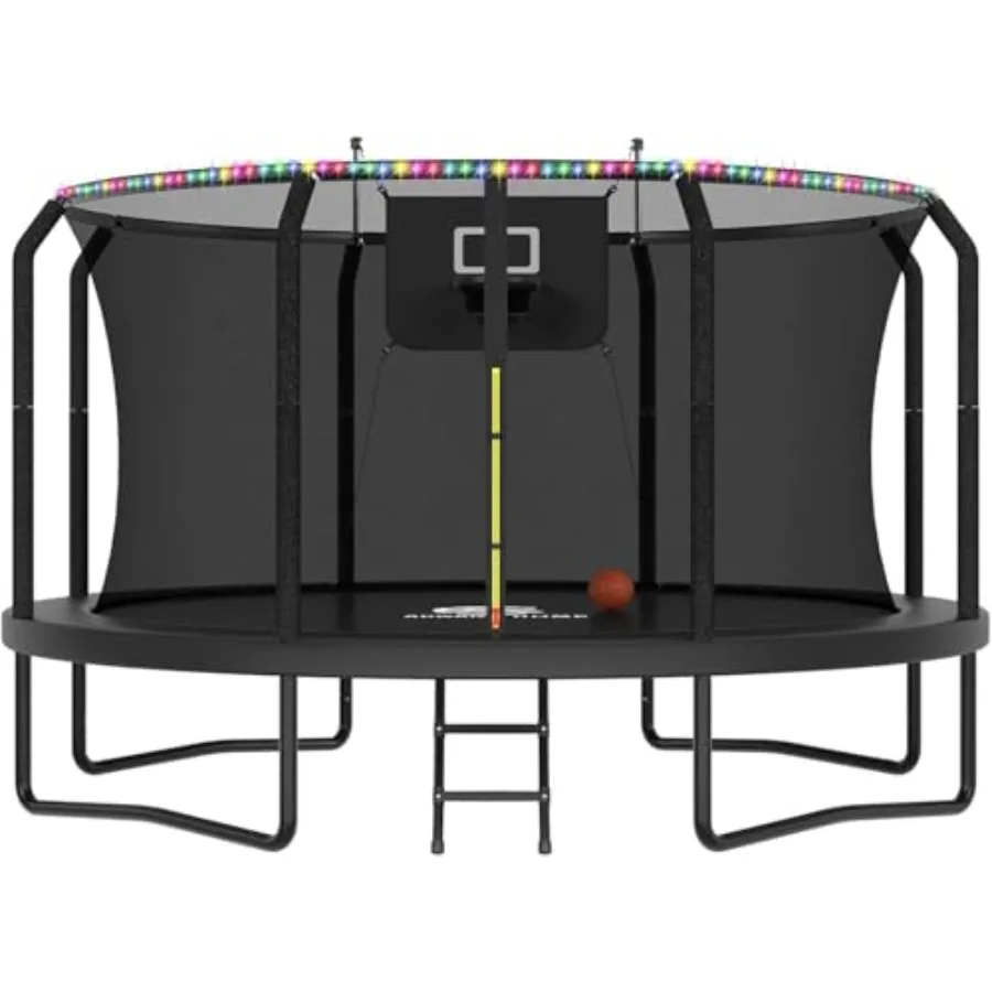 

Outdoor trampoline for recreation, galvanized steel frame with UV-resistant polypropylene mat, black and red, ASTM-approved saf