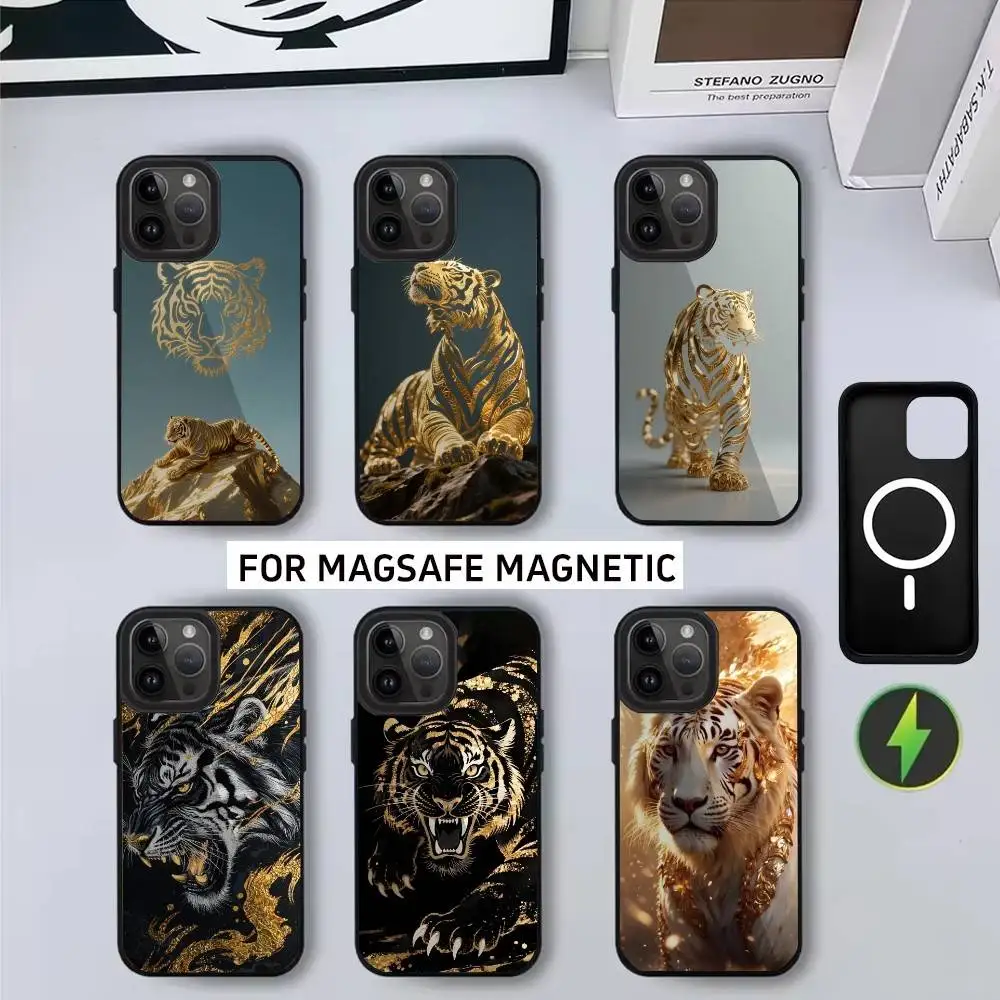 

Golden tiger art pattern Phone Case For iPhone17,16,15,14,13,12,11 Plus,Pro Magnetic with Magsafe Wireless Charging
