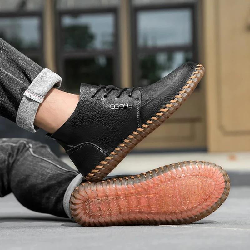 

Новые мужские повседневные туфли из натуральной кожи, удобные туфли на плоской подошве, стильные уличные кроссовки