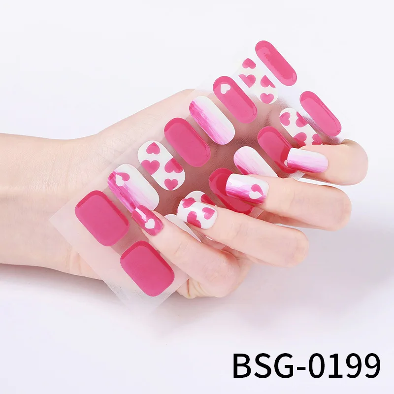 16 Tipps neue halb gehärtete Gel Nagel Aufkleber 3D Vergoldung Phototherapie Kleber Maniküre Patch Full Cover Nail Art Dekorationen