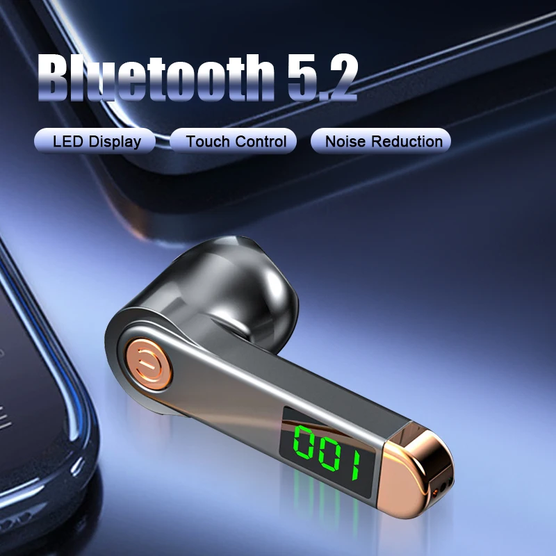 Auricolari Bluetooth 5.2 TWS con display digitale a LED cuffie Wireless 9D sport auricolari impermeabili cuffie con microfono