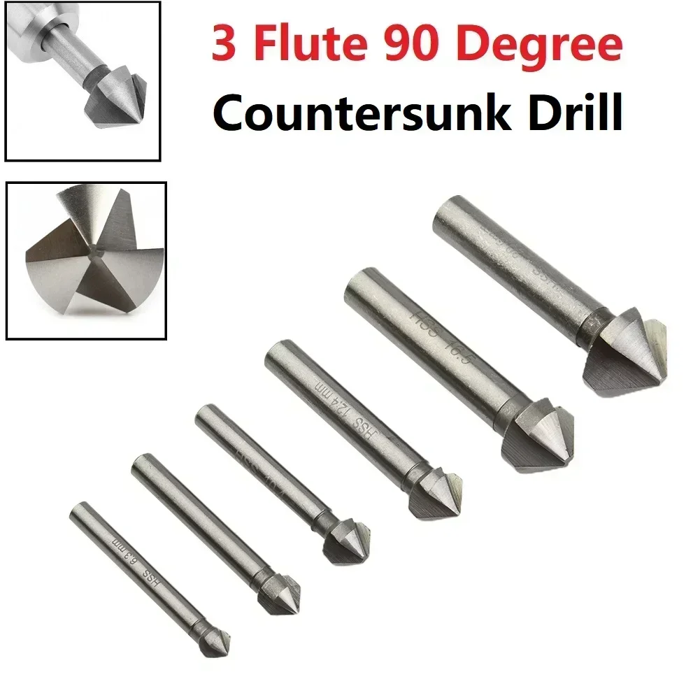 3Flute Countersink Drill Bit 90Degree Chamfering Tools Chamfer Cutter 6.3-20.5mm Wood Metal Hole Drilling Tool Chamfering Cutter