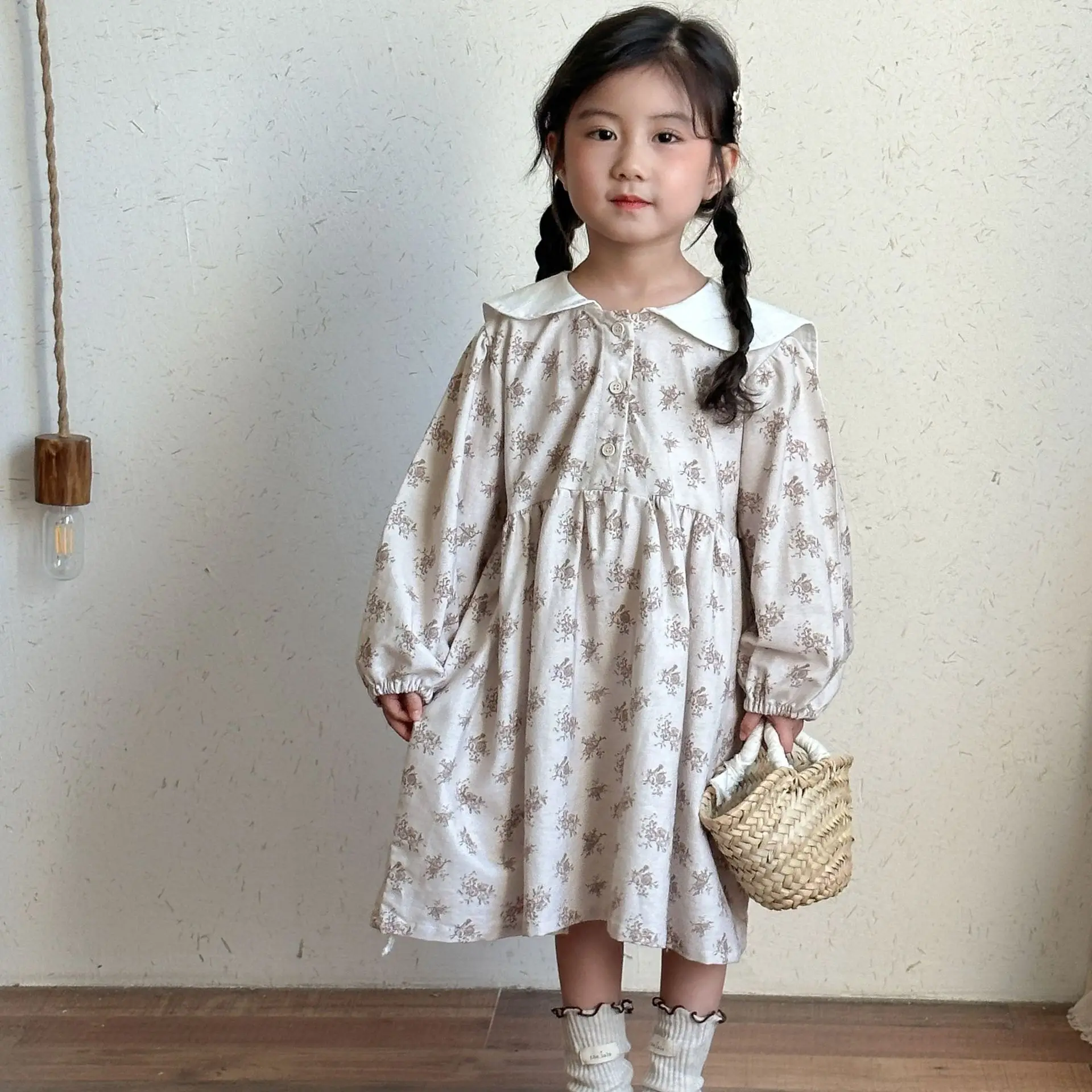 2025 Spring New Children Long Sleeve Casual Dress Cotton Girls Cotton Floral Dress Baby Girl Cute Princess Dress Kids Clothes