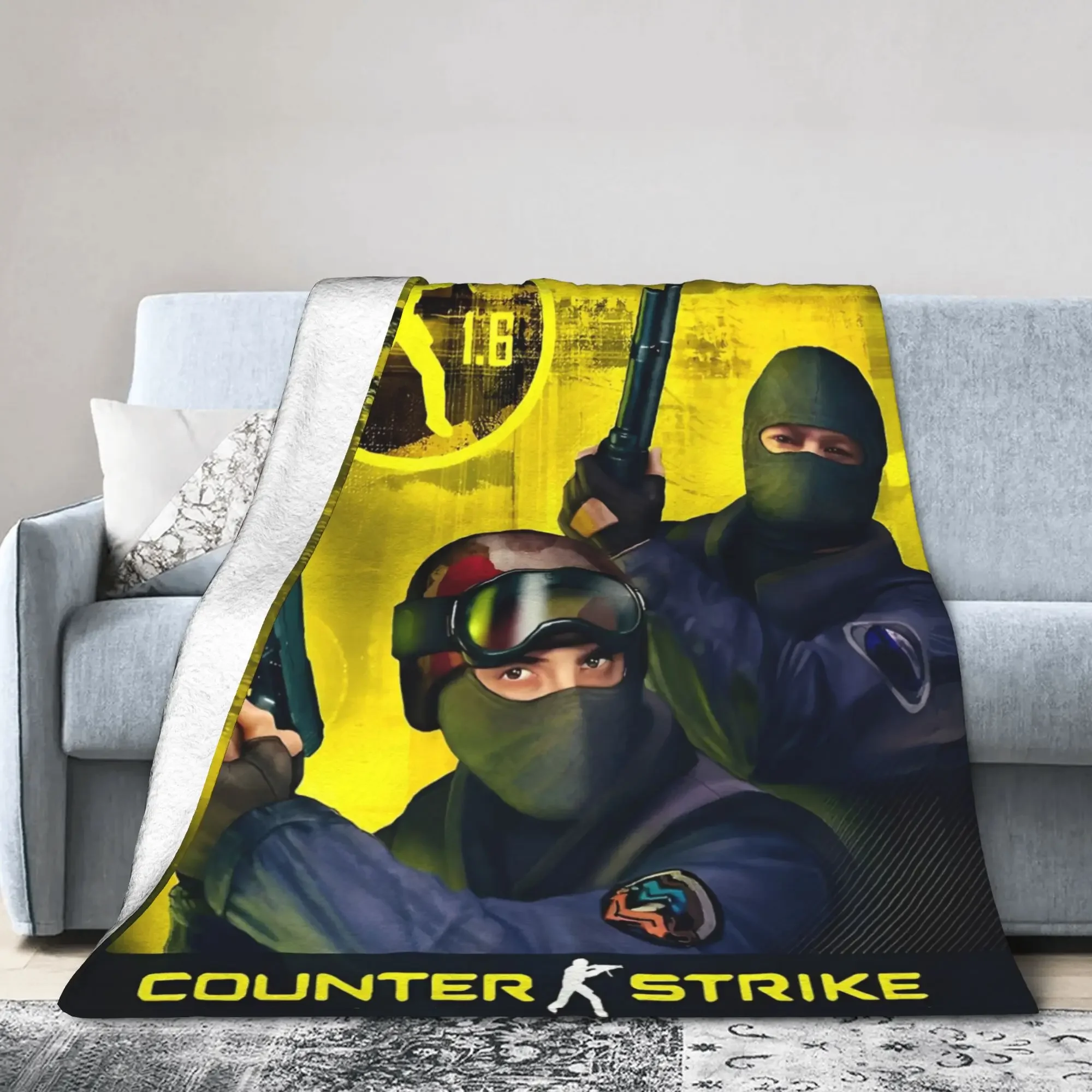 

Плюшевый плед Counter-Strike CS:GO с принтом игровых сцен, мягкий, для домашнего декора и использования на улице