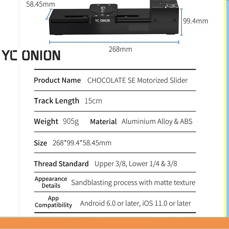 YC Onion Chocolate Motorized Slider for Camera Phone DSLR APP Control Retractable Mini Portable Stabilizer for Camera