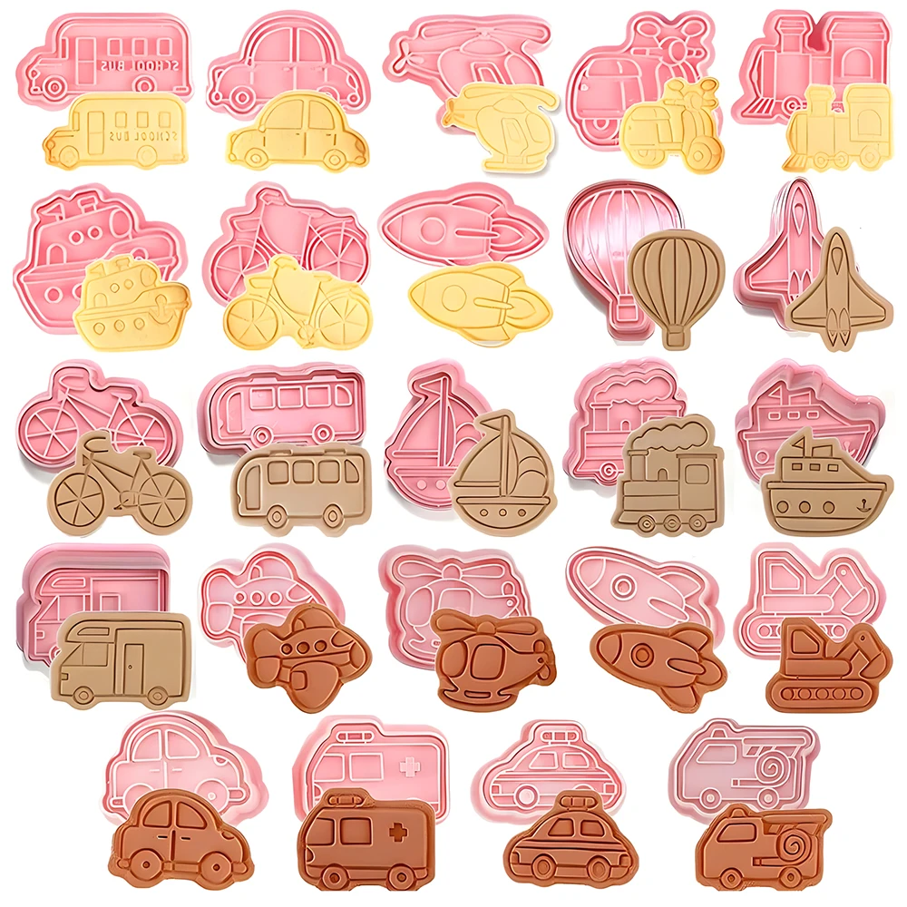 Cookie Cutter Cars, Airplanes, Rockets, Ships Dough Stamp Plastic Biscuit Mold Confectionery Baker Baking Pastry Tools