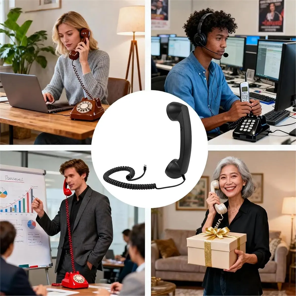 A45I Handset for Cell Phone Retro Type-C Comfortable Home with Microphone Old Fashioned Phone for Offices Travel Kitchen