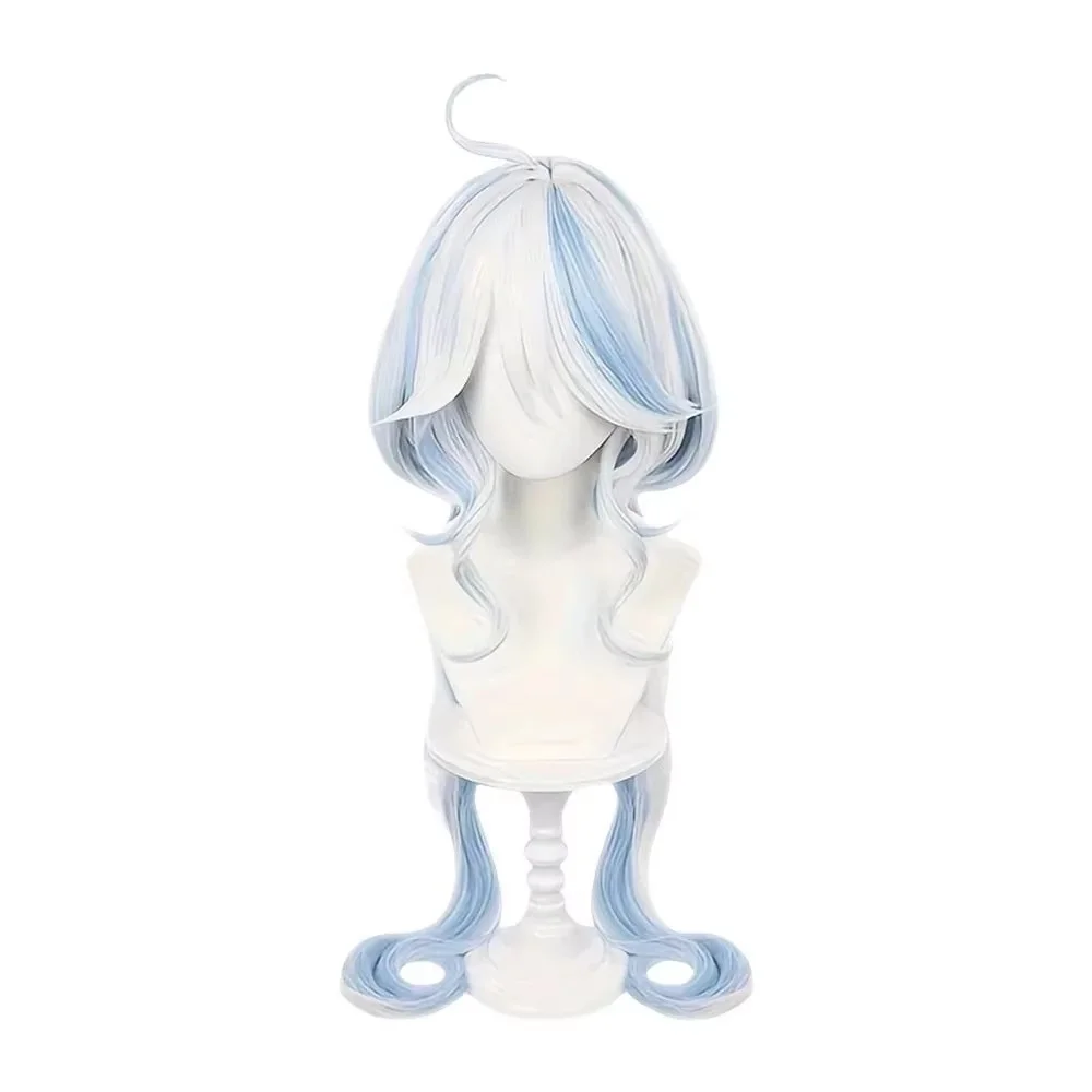

Парики для косплея Furina De Fontaine, длинные прямые синие, белые вьющиеся термостойкие синтетические волосы, реквизит в стиле аниме